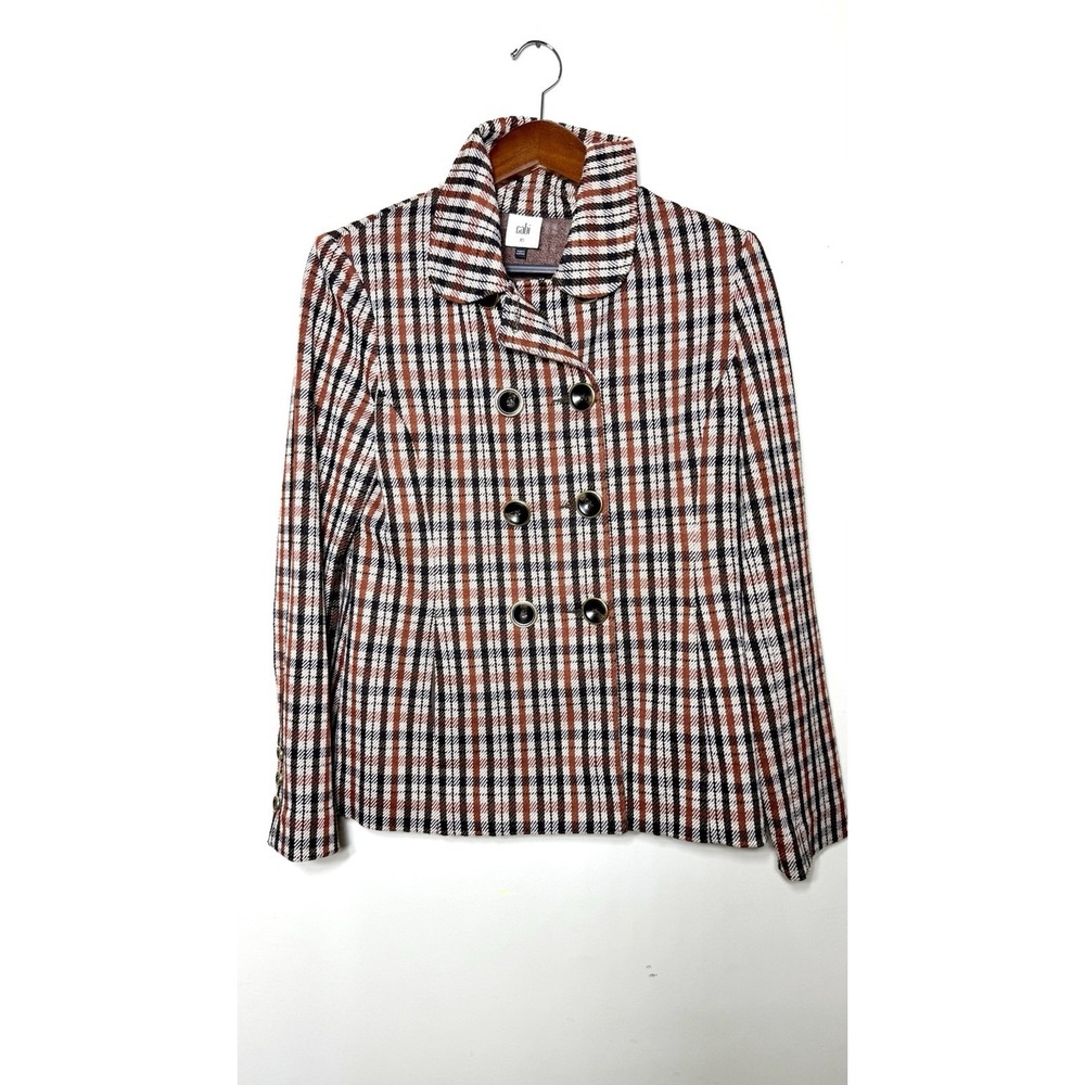 Cabi Womens XS Plaid Double Breasted Blazer Jacket  Preppy Dark Academia Tweed